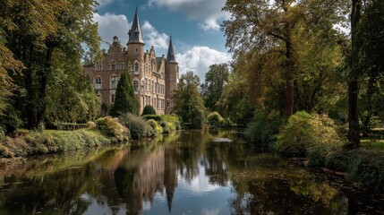 Fairytale Castle by the Lake: A Serene Autumn Day
