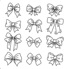 Obraz premium The image presents a collection of 12 bows, arranged in four rows of three, against a white background. 