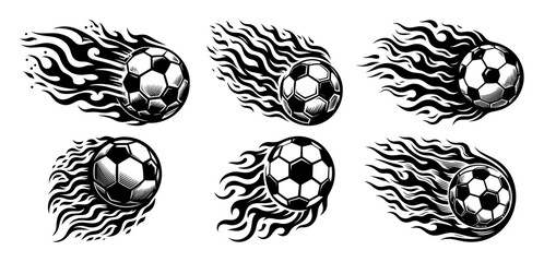 flaming soccer ball tattoo vector set