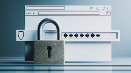 Digital Fortress: A symbolic representation of secure browsing with a padlock safeguarding sensitive information within a web browser, a visual metaphor for online security and privacy.