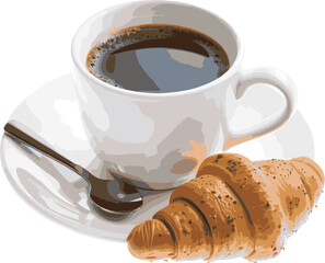 cup of coffee with croissant