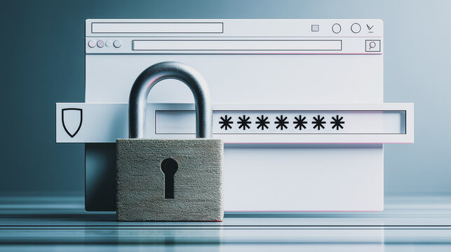 Digital Fortress: A symbolic representation of secure browsing with a padlock safeguarding sensitive information within a web browser, a visual metaphor for online security and privacy.