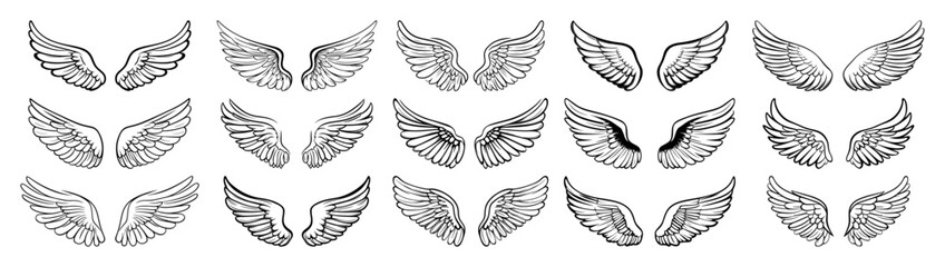 hand drawn angel wings vector set