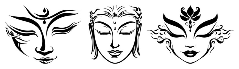 buddha face line art vector icons