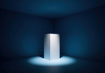 Mysterious illuminated pedestal in dark room with spotlight