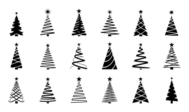 christmas tree silhouette collection with spiral and solid styles