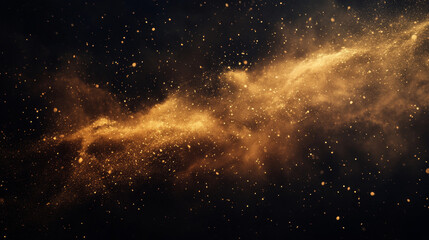 Obraz premium Fine brown dust and golden particles swirl against black, resembling a windblown desert storm in motion