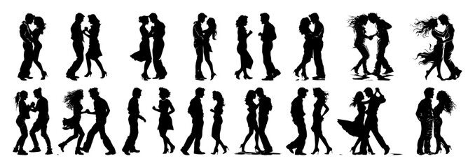 couple dance and romance silhouette vector set
