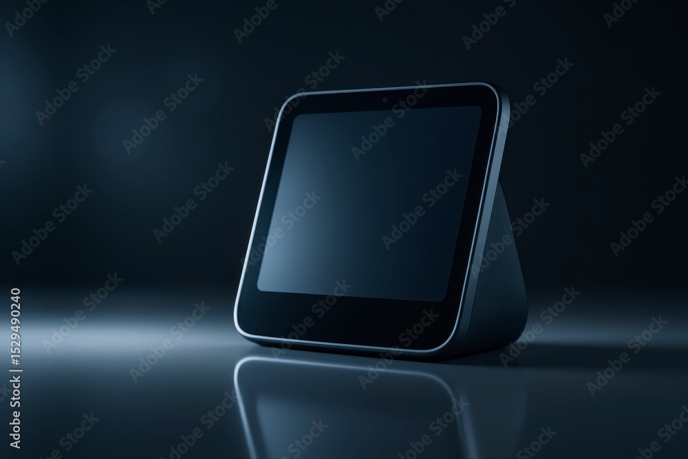 Aufkleber close up of a smart display device on a reflective dark surface area