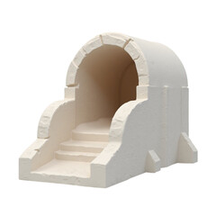 Small White Architectural Model with Archway and Steps Isolated on Transparent Background