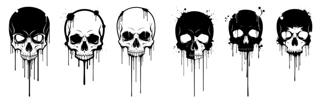 grunge skull vector illustration with dripping ink