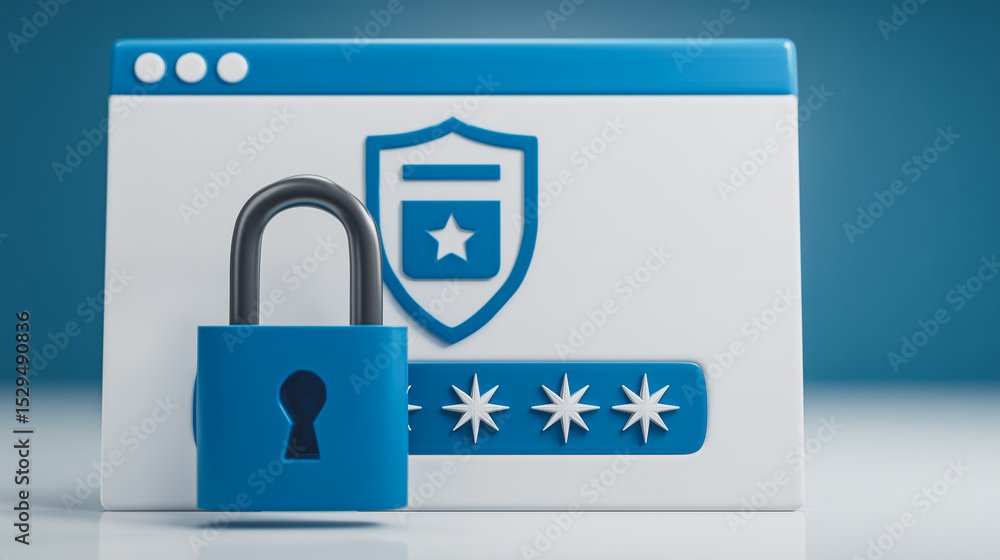 Poster secure digital gateway: a symbolic representation of digital security, featuring a padlock guarding 