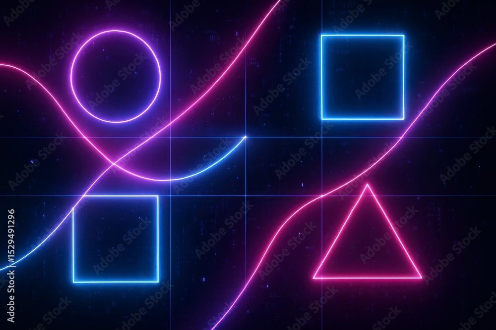 Aufkleber neon shapes with lines on a dark background abstract geometric design