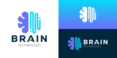 Creative modern brain technology logo template. Simple brain with pulse icon logo design vector illustration.