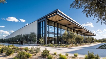 Fototapeta premium Modern Commercial Building Exterior with Concrete and Glass