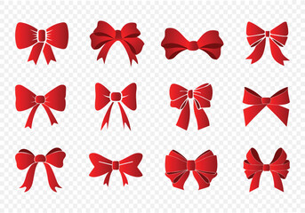 red, bows, decorative, holiday, gift wrapping, Christmas, celebration, Valentine's Day, festive, decor, vector, art, seasonal, decorations, graphics, set, three