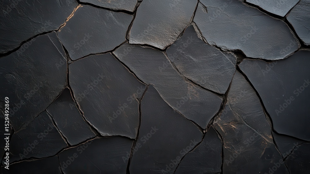 Aufkleber a close-up view of a textured black slate background made of uneven stone pieces, offering an artist