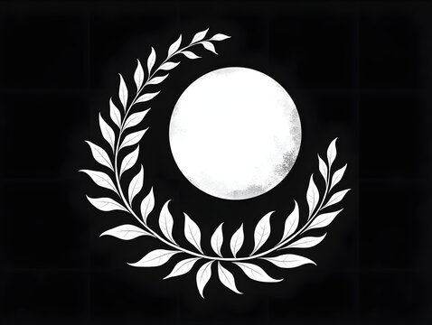 Elegant black white botanical abstract leaves moon motif