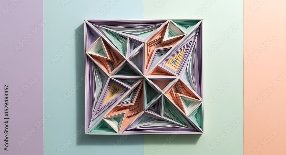 Poster geometric paper art composition featuring a starburst design with intricate folds and layered textur
