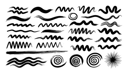 hand drawn scribble lines and swirl strokes set