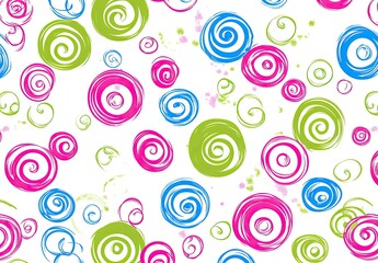 Abstract pattern of circles with swirling lines in bright colors