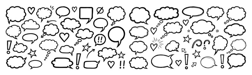 speech and thought bubbles doodle set