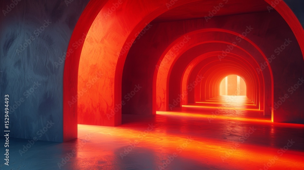 Aufkleber an artistic representation of abstract archways illuminated by a warm orange glow, creating a captiv