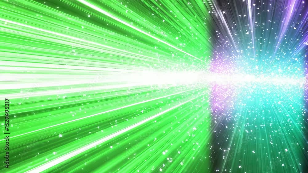 Poster colorful light streaks with sparkling particles emanating from a central point