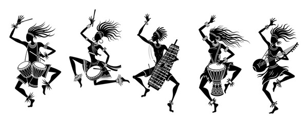 african tribal dancers playing percussion instruments