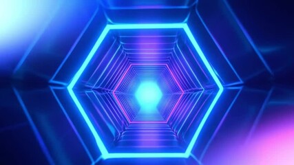 Shuttling through a sci-fi neon glow hexagonal tunnel. - Powered by Adobe