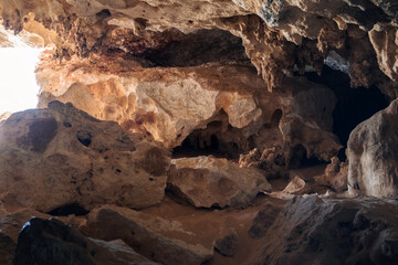 Djara Cave in Egypt with impressive stalagmites and natural rock formations. A hidden geological wonder in the heart of the Sahara desert