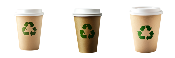 Eco-Friendly Recycle Coffee Cups on Transparent Background 
