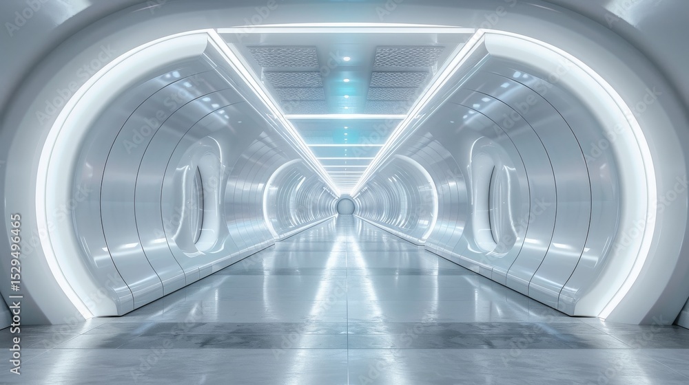 Aufkleber a sleek and modern white tunnel illuminated by soft lights, creating a futuristic atmosphere that in