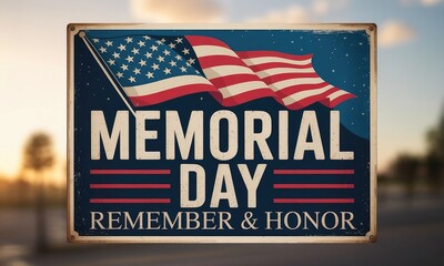Memorial day waving flag metal sign red white blue design