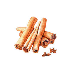 Watercolor Painting of Cinnamon Sticks and Star Anise