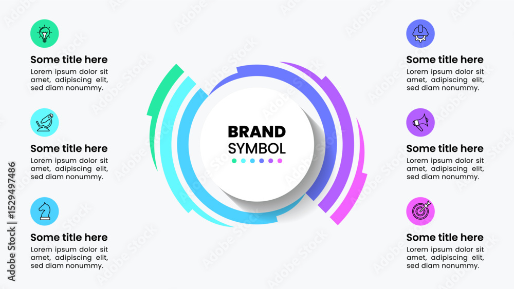 Poster infographic template. abstract circle with title and 6 steps