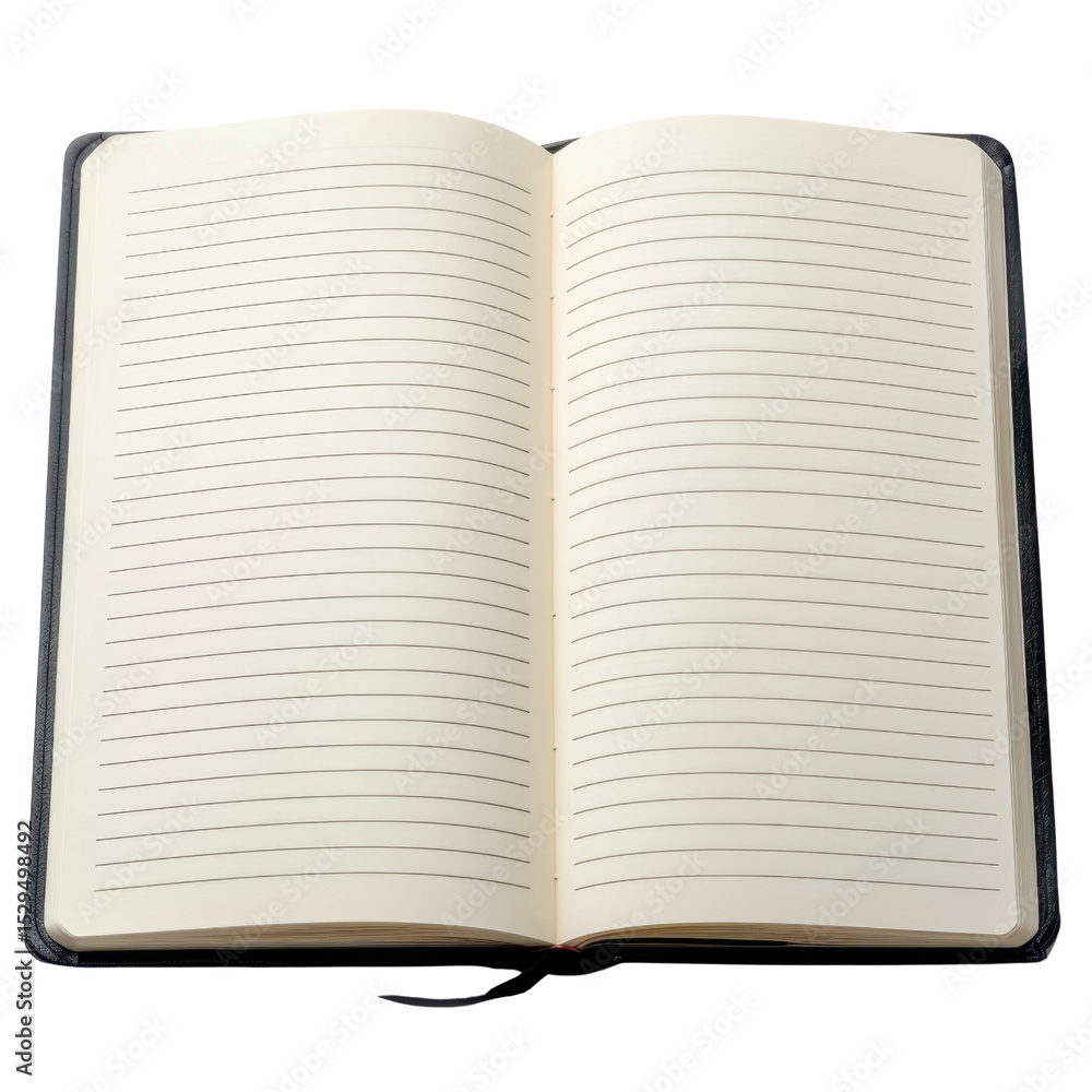 Poster open notebook with blank lined pages, inviting creativity and thoughts to be captured. perfect for w