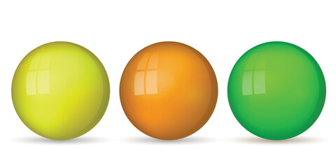 Set with glass colorful balls. Glossy realistic ball, 3D abstract vector illustration highlighted on a white background. Big metal bubble with shadow.