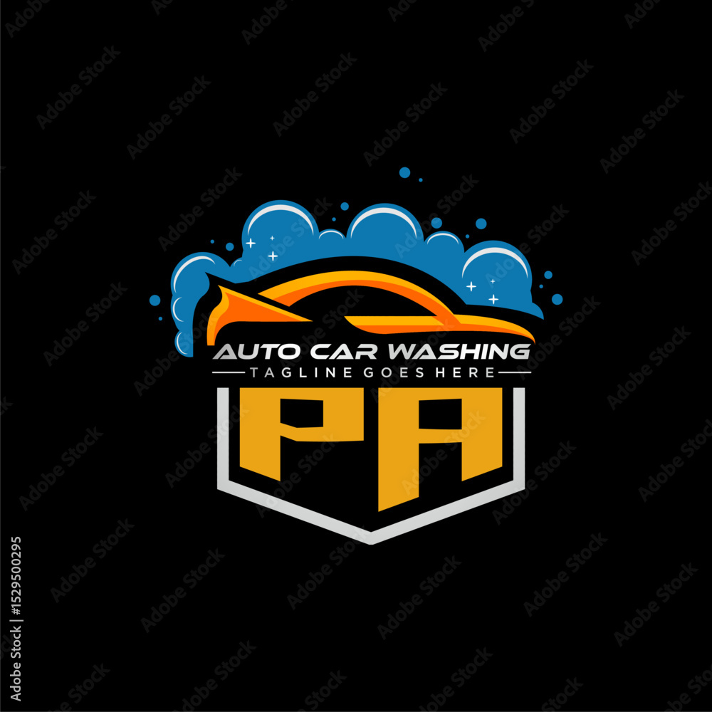 Poster pa initial monogram for carwash with car clean image design vector