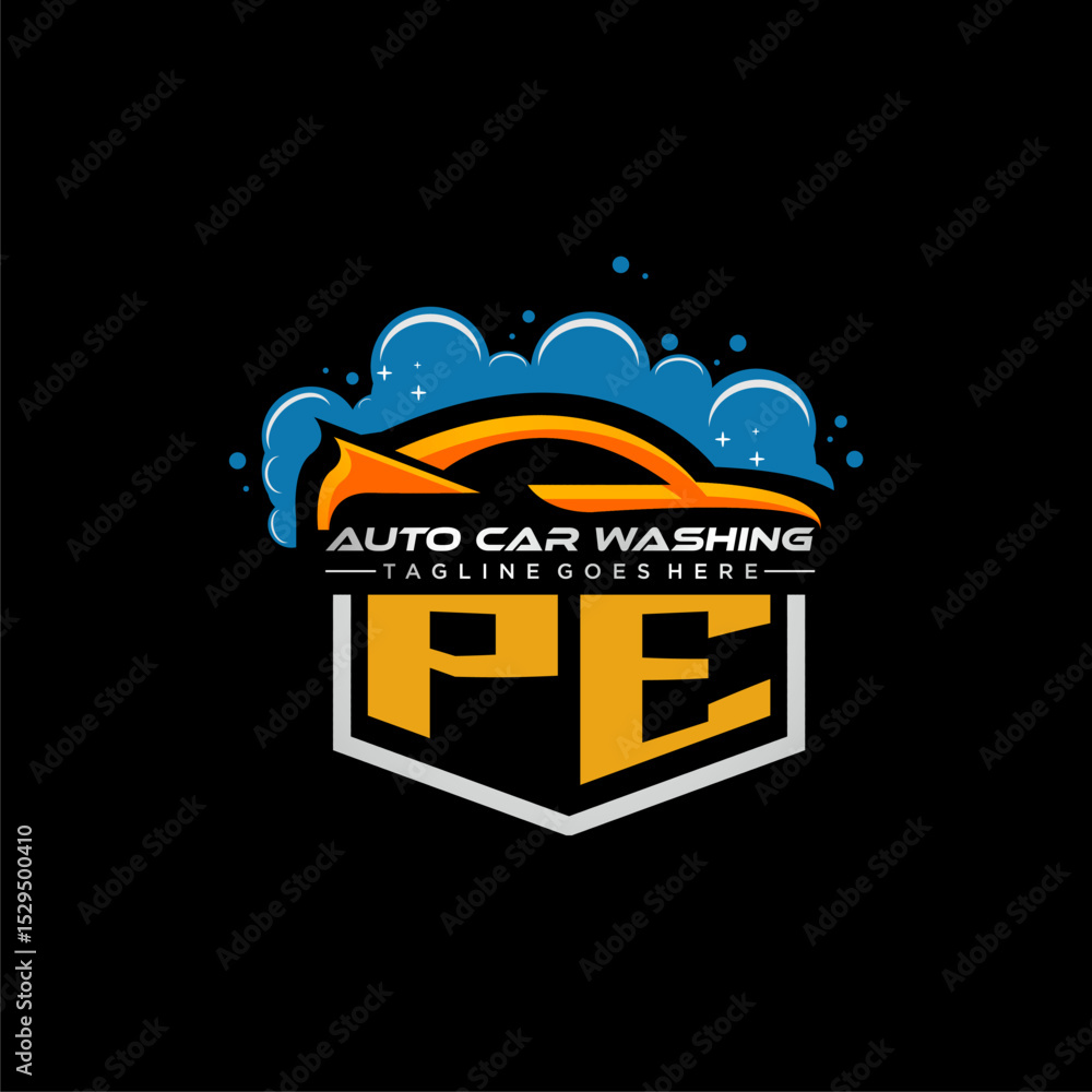 Fototapete pe initial monogram for carwash with car clean image design vector
