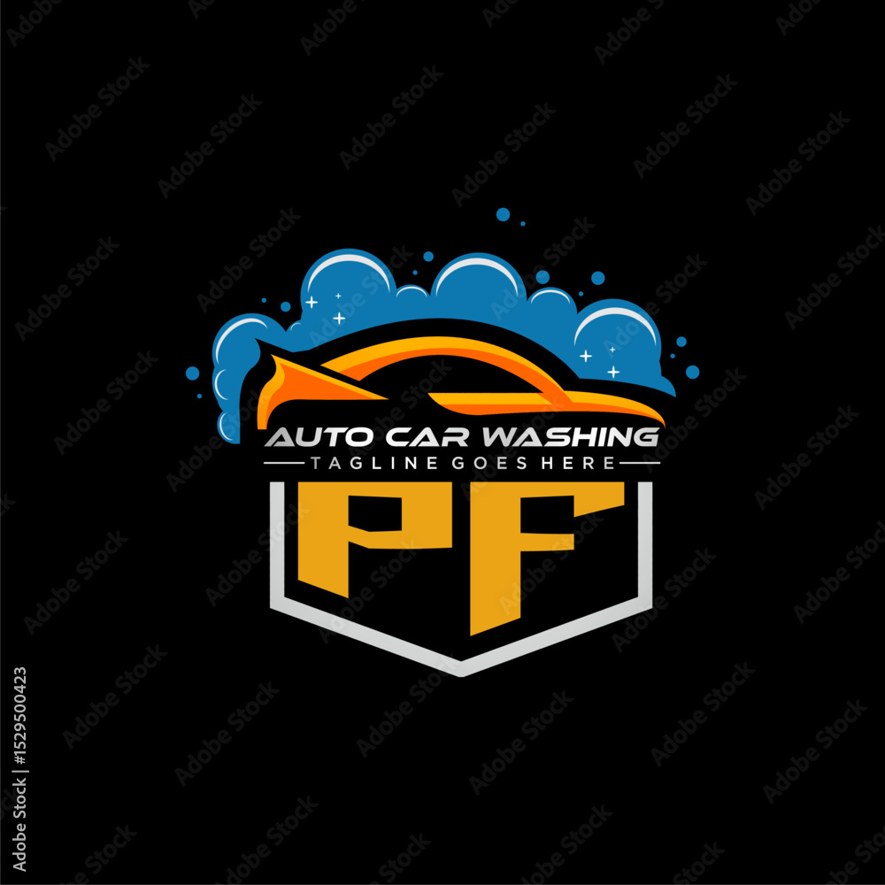 Poster pf initial monogram for carwash with car clean image design vector