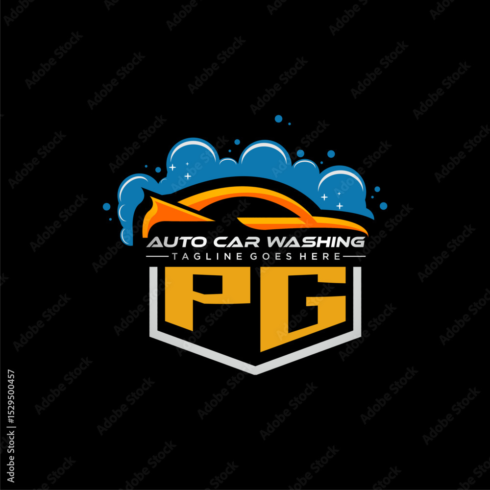 Poster pg initial monogram for carwash with car clean image design vector