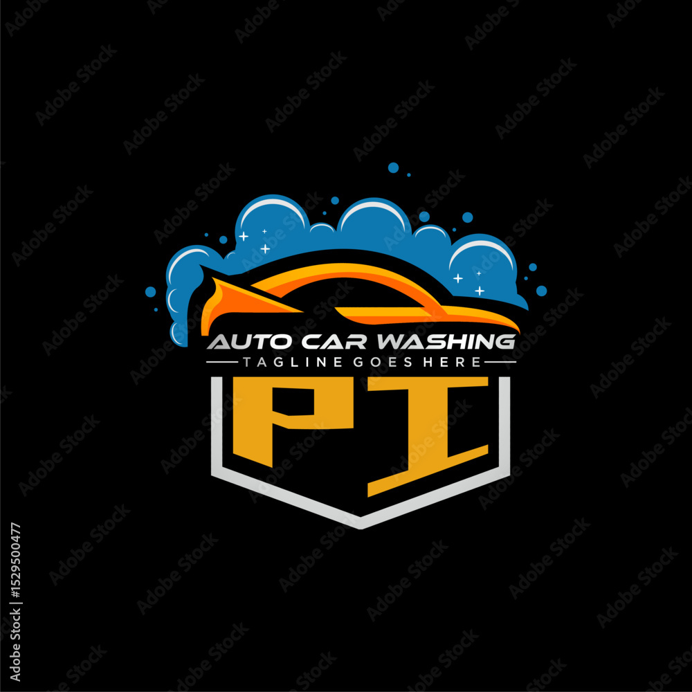 Poster pi initial monogram for carwash with car clean image design vector