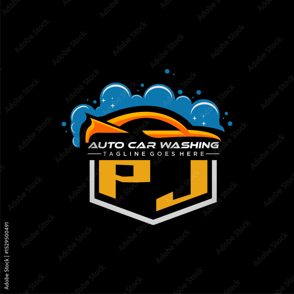 Poster pj initial monogram for carwash with car clean image design vector