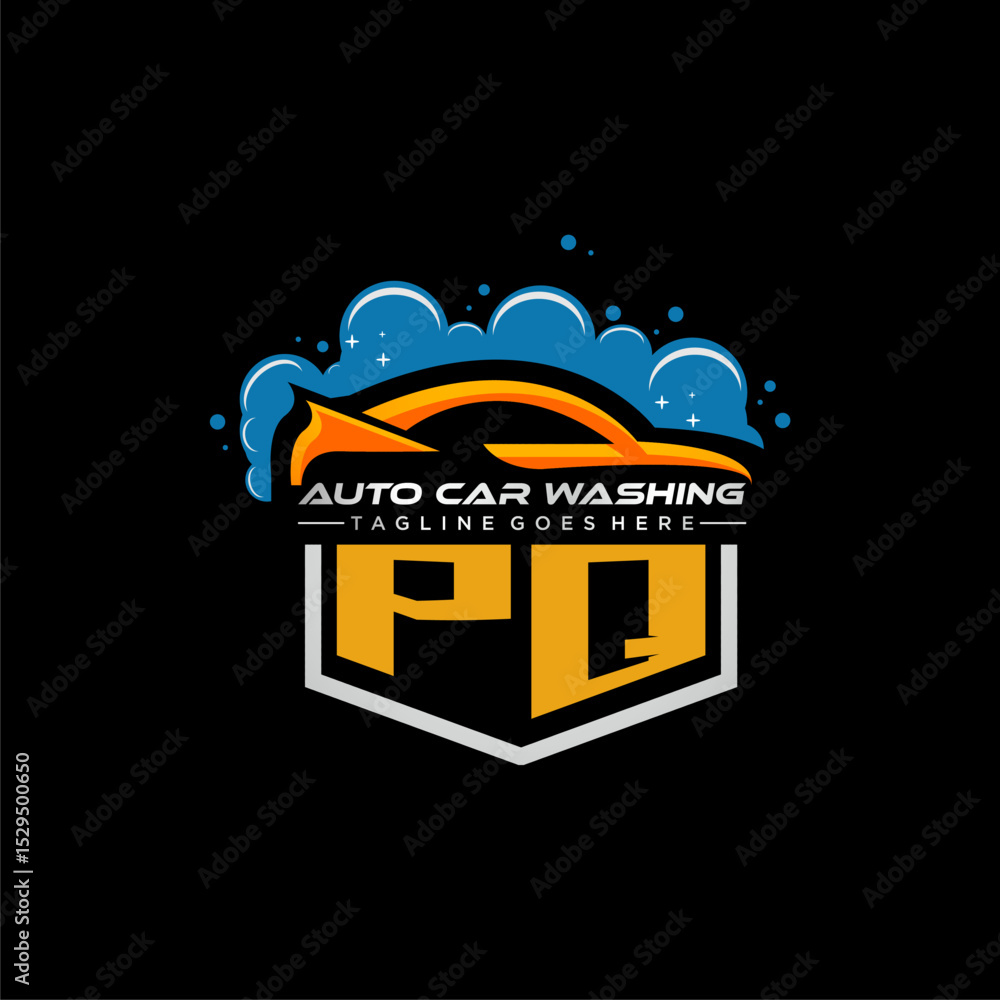 Poster pq initial monogram for carwash with car clean image design vector