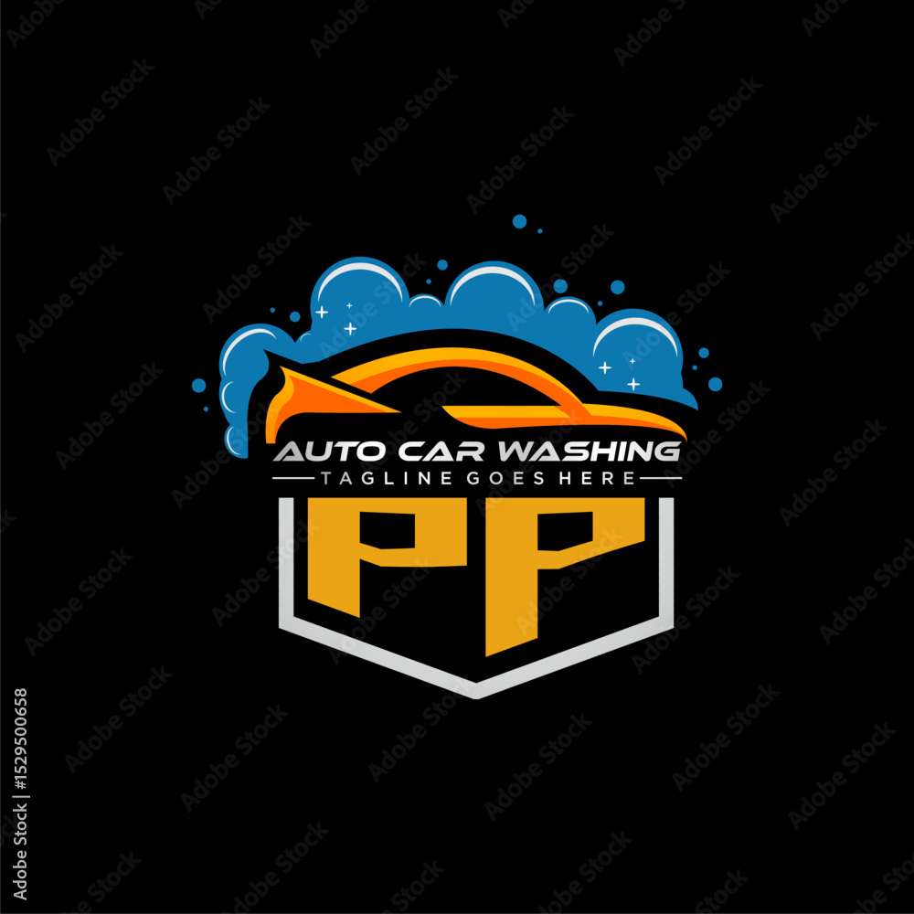 Poster pp initial monogram for carwash with car clean image design vector