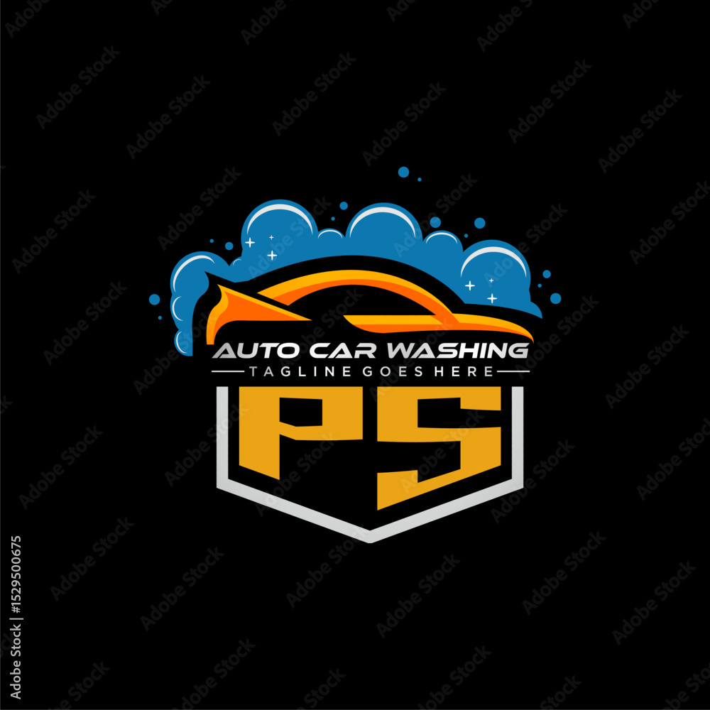 Poster ps initial monogram for carwash with car clean image design vector