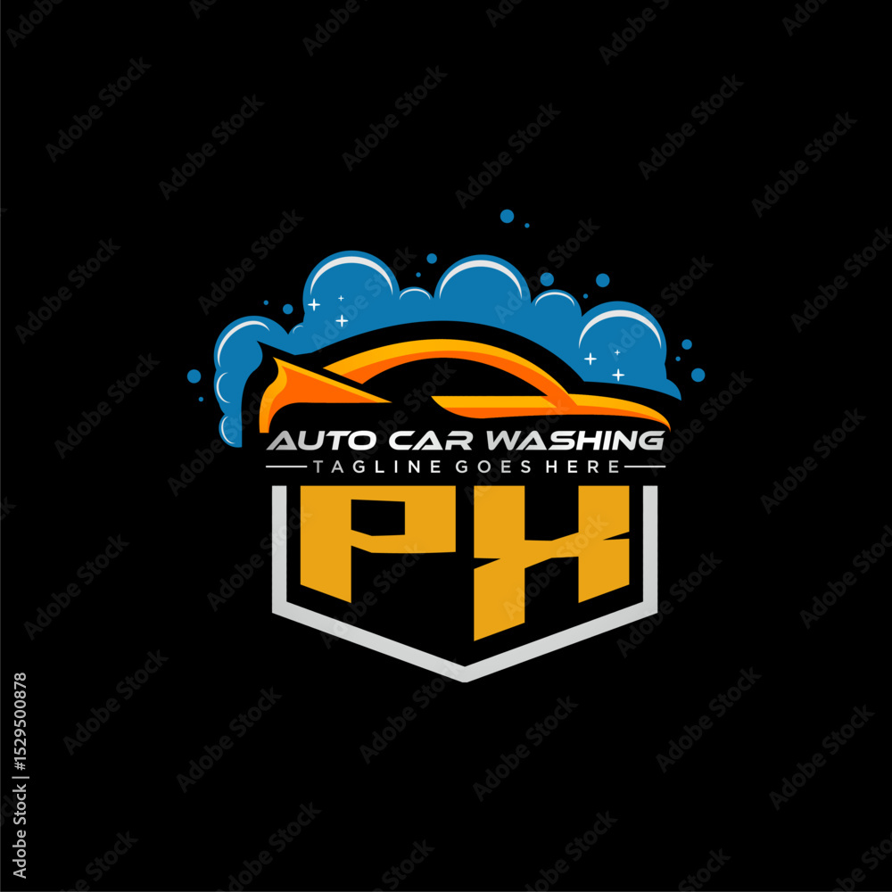 Poster px initial monogram for carwash with car clean image design vector