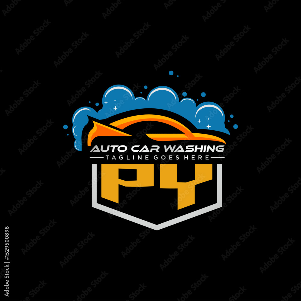 Poster py initial monogram for carwash with car clean image design vector