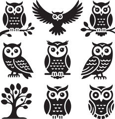 Owl Silhouette Bundle, 10 Black Owl Vector Designs, Flying Owl, Owl on Branch, Cute Owl, Tribal Owl and More